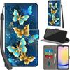 Haninsuze Cover per Samsung Galaxy A25 5G, farfalla dorata | Pelle PU Portafoglio, Porta Carte, Magnetica, Libro, Antiurto Custodia