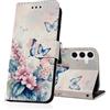 DiaryTown Cover per Samsung Galaxy A15 5G Custodia in PU Pelle a Libro Bello Motivo Flip Caso Magnetica Portafoglio Carta Slot Antiurto Protettiva Cover per Galaxy A15 4G (Fiore Rosa Farfalla Blu)