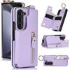 ZHOZEXIN Custodia per cellulare compatibile con Samsung Galaxy Z Fold 5, con chiusura lampo, scomparto per carte di credito, in pelle per Galaxy Z Fold 5 (viola)