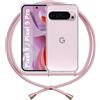 ANFAIRLACE Cover Cordino Compatibile con Google Pixel 9 Pixel 9 Pro, Custodia Laccio Trasparente Silicone Morbido Regolabile Antiurto Rinforza Angoli Cuscino d'Aria Chiaro Case, Rosa