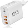 LAIVIYA Caricabatterie USB-C,Caricabatterie Multiplo 65 W con 6 Porte,Adattatore PD 3.0+QC,Alimentatore per iPhone 17, 16, 15, 14, 13, 12, 11 Pro Max,iPad,Galaxy,Smartphone e MacBook