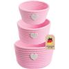 Intirilife Set di 3 Ceste Portaoggetti, Organizzatore in Rosa con Applicazione a Cuore - 24 x 14/22 x 12.5/19 x 10 cm - Ceste Portaoggetti Pratiche per Scaffali, come Decorazione