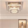 Finktonglan Plafoniera LED in Cristallo K9, Quadrata 25×25 cm, Bianco Caldo 3000K, Flush Mount a Profilo Basso, 25W, Acciaio Inox, per Soggiorno Camera da Letto Sala da Pranzo
