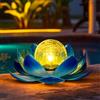 GIGALUMI Luci Solari per Esterni, Decorazione da Giardino, Petalo in Metallo Fiore di Loto, Lanterna in Vetro Craquelé, Decorazione da Tavolo per Esterni, IP44 Impermeabile, per Patio, Prato(Blu)