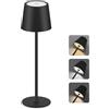 CNMTCCO Lampada da Tavolo Senza Fili Ricaricabile con Batteria 5200 mAh, Regolabile in Altezza, 3 Temperature Colore, Dimmerabile, Portatile, Impermeabile, Metallo, Nera