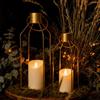 BORDEAG Lanterna da giardino con candele LED, set da 2, 32/40 cm, acciaio inox dorato, lanterne decorative in acciaio inox, per esterni, decorazione da tavolo