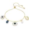 Swarovski Braccialetto Symbolica, Crystal Pearl, Quadrifoglio, evil eye, ferro di cavallo, Blu, Placcato color oro
