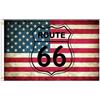 Generico Bandiera Route 66 con Bandiera Americana, Design Vintage, 150x90 cm, Decorazione Moto Bikers con 2 occhielli metallici