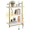Bestier 60 × 24 × 96 cm, 3 livelli, mensola da cucina industriale da parete con tubo rotondo e gancio, mensola da parete in legno per decorazione e conservazione, libreria per soggiorno, cucina
