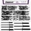 Swpeet Rivetti ciechi in alluminio, manico in alluminio e mandrino in acciaio, grandi rivetti di fissaggio a flangia per metallo, mobili, automotive (nero)