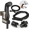 Xcel Home Kit di spruzzatore portatile per bidet nero | deviatore Shattaf rubinetto in ottone si collega al rubinetto - 2 supporti spray (montaggio a parete e gancio), 2 tubi (1,2 e 2 m) | doccetta spray per
