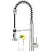 CREA 3 Vie Rubinetto Cucina con Spirale Molla e Doccetta estraibile per I Sistemi Osmosi Filtro L'acqua Potabile Acqua, 2 in 1 Miscelatore Monoleva Monocomando per Lavello, Acciaio Inox spazzolato