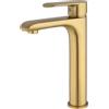 VALAZ Rubinetto Bagno Lavabo Alto Dorato Spazzolato Protezione PVD | Miscelatore Lavabo Bagno Acqua Fredda e Calda, Risparmio Acqua | Installazione Facile | Ottone, Inossidabile, Rotondo, Serie Turia