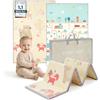 COSYLAND Tappeto Gioco Bambini Pieghevole Neonato - Tappeto Gioco Neonato Impermeabile Morbido 120 x 180 x 1cm,Tappetino per Attività, Schiuma Sicura, Reversibile, Regalo Bambino (Orso & City Car)