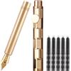 SIPLIV Penna stilografica in ottone (85 mm) Paragrafo corto Penna mini da viaggio tascabile Penna stilografica con pennino fine in iridio con 20 pezzi di cartucce d'inchiostro nero, Rettangolo