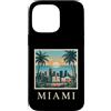 Miami Travel Art Studio Custodia per iPhone 14 Pro Max Miami, Florida, costiera, skyline città, retro, tramonto, spiaggia, palma