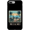Miami Travel Art Studio Custodia per iPhone 7 Plus/8 Plus Miami, Florida, costiera, skyline città, retro, tramonto, spiaggia, palma