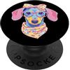 Whimsical Small Canine Face Studio Graph Blu Bassotto Floreale Ritratto Amante Cane Grafica Fiocco Rosa PopSockets PopGrip Adesivo