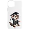 Smart Ferret Designs Custodia per iPhone 15 Plus Carino Ferret Laureato Accademico Studente Celebrazione