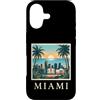 Miami Travel Art Studio Custodia per iPhone 17 Miami, Florida, costiera, skyline città, retro, tramonto, spiaggia, palma