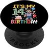 Retro Pixel Gamer Birthday Boys Apparel 14 ° compleanno ragazzo retrò videogioco 14 anni Pixel Art PopSockets PopGrip Adesivo