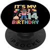 Retro Pixel Gamer Birthday Boys Apparel 14 ° compleanno ragazzo retrò videogioco 14 anni Pixel Art PopSockets PopGrip Adesivo