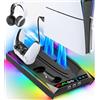 Rysker Supporto PS5/Slim/Pro per Console Disco & Digitale, Base Raffreddamento & Ricarica PS5 con Illuminazione RGB, Caricatore per Controller PS 5 con Auto Ventola a 3 Livelli, Accessori PS 5, Nero