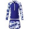 Keyck Costume da Bagno Ragazze 2 Pezzi a Manica Lunga con Zip e Pantaloncini Morbidi, Stampa Floreale Rash Guard Protezione Solare Costume Piscina Spiaggia Nuoto per Bambini 7-8 Anni, Viola