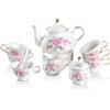 Sweejar Home Set da tè in porcellana, 21 pezzi, motivo floreale vintage, servizio da tè per adulti, con teiera, zuccheriera, brocca e cucchiai, per tè e caffè, adatto per feste (fiori rosa)