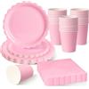 ZblPyro 120 Pezzi Rosa Chiaro stoviglie per feste di compleanno per 30 Ospiti | 23 e 18 cm piatti carta ondulati, bicchieri carta, tovaglioli, baby shower femmina, compleanno romantico, festa tra amiche.