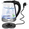 kowdom Bollitore Elettrico in Vetro 1.8L 2200W, Bollitore per Tè e Caffè con Riscaldamento Rapido, Spegnimento Automatico e Sicurezza Anti-Bollitura a Secco, Senza BPA, Ideale per Colazione, Cucina e Ufficio