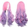 MUNSKT Parrucca lunga da 27, parrucca lunga da donna, ondulata, sintetica, per cosplay, abbigliamento festivo quotidiano (rosa viola)