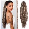 FESHFEN Coda Capelli Extension con Coulisse Lunga Ondulati Ricci Ponytail Posticci Sintetici Coda Cavallo Extensions per Donna, 65 cm Biondo ramato con riflessi schiariti