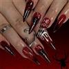 Viugex 24 pezzi Halloween unghie finte mandorla francese Gradient Press on Nails Long Stiletto, tela ragno rosso vino unghie da incollare, acrilico copertura completa capsule unghie per donna