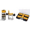 DEWALT DCW604NT-XJ Fresatrice Combinata spazzole XR 18V Senza Caricatore, 18 V, Multicolore & DT90017-QZ Set Da 22 Frese Per Legno