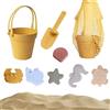 RNPKZ Set di giocattoli di sabbia in silicone, giocattolo da spiaggia per bambini, 9 in 1, in silicone, giocattolo da spiaggia con secchio, sacchetto a rete, pale, 6 stampi di sabbia, set da spiaggia
