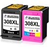 DOUBLE D 308 XL per HP 308 308XL Cartucce Comaptibel con HP Envy 6120e 6132e 6110e 6122e 6130 6520e 6530e 6532e Stampante（1 Nero & 1 Colore,2 Pack）