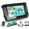 Rimoody 4G+64G Wireless Carplay Android Autoradio per VW Golf 5 6 Passat Polo Tiguan Touran Caddy Skoda SEAT 7 Pollici Autoradio Android Auto GPS Navi WiFi Bluetooth FM/RDS/EQ Telecamera Posteriore