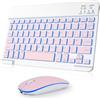 Nsyee Tastiera e mouse Bluetooth retroilluminato, tastiera wireless compatta universale, tastiera portatile ricaricabile per iPad/Samsung/tablet/iOS/Android/Windows, layout UK
