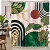 hometrixx Tenda Doccia Boho 180x200 cm Verde Scuro Oro Metà Secolo Astratto Foglia Sole Piante Tropicali Poliestere Impermeabile Tenda Vasca da Bagno con 12 Ganci Lavabile in Lavatrice per Casa Hotel