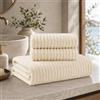 B O S A L O N I Set BOSALONI HOME asciugamani bagno in Velluto di Corallo 3 pezzi - Effetto a coste, composto da 1 asciugamano viso 70x140 cm + 2 asciugamani bidet 34x74 cm - Morbidi e avvolgenti - (Crema)