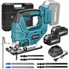 Yofuly Seghetto Alternativo a Batteria Compatibile con Batterie Makita 18V, Seghetto Elettrico per Legno con 2 Batterie da 4,0 Ah, 7 Velocità Variabili 3200 SPM ±45° Angolo di Taglio, 6 Lame