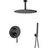 VALAZ Doccia Incasso Nero Opaco | Miscelatore Doccia Incasso Spruzzatore Effetto Pioggia | Installazione a Soffitto Facile | Inossidabile, Rotondo, Spruzzatore 20 cm, Serie Jucar