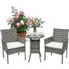 Relaxdays Set Giardino, 3 pz., PE-Rattan, 2 posti, 2X poltrone & Tavolo Vetro, Grigio