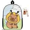 CYGMRFH Capybara Zaino per bambini con cartoni animati e portachiavi set, Capybara Schoolbag Cinghie regolabili grande capacità Viaggio scolastico per laptop Regalo, custodia per libri (B3)