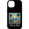 Miami Travel Art Studio Custodia per iPhone 14 Miami, Florida, costiera, skyline città, retro, tramonto, spiaggia, palma