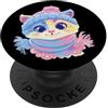 Whimsical Pastel Cold Weather Feline Gra Gattino sorridente Inverno Carino Gatto Ritratto Grafico Blu Maglia PopSockets PopGrip Adesivo