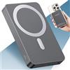 PORTENTUM Power bank per MagSafe 10000 mAh ultra-sottile 14 mm - Caricatore portatile magnetico ricarica rapida 22,5 W PD e QC - Powerbank wireless Qi 15 W - USB-C + USB-A compatibile iPhone