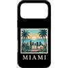 Miami Travel Art Studio Custodia per iPhone 17 Pro Max Miami, Florida, costiera, skyline città, retro, tramonto, spiaggia, palma