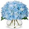 Oairse Fiori artificiali di ortensia in vaso, realistici al tatto, in vaso di vetro, con finta seta, blu, decorazione per casa, bagno, matrimonio